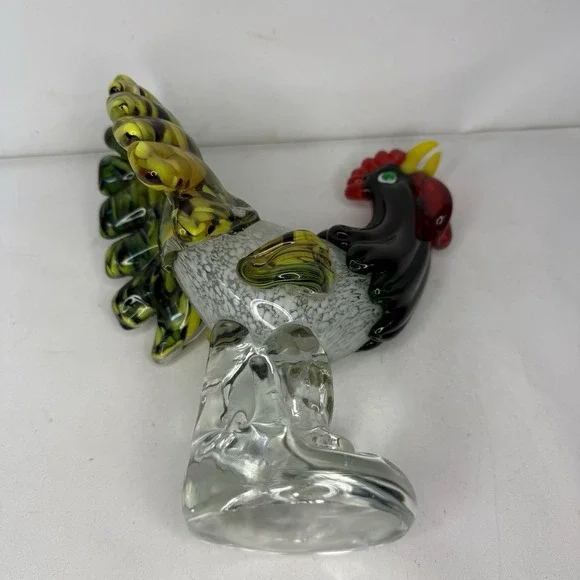 Vintage Murano Style Glass Rooster Bird Decor Colorful Clear Green Yellow - Picture 8 of 13